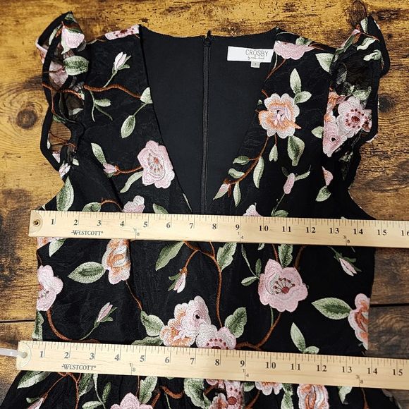 Crosby Womens Dress Midi Black Embroidered Floral Mollie Burch- Size 4 - Picture 12 of 13